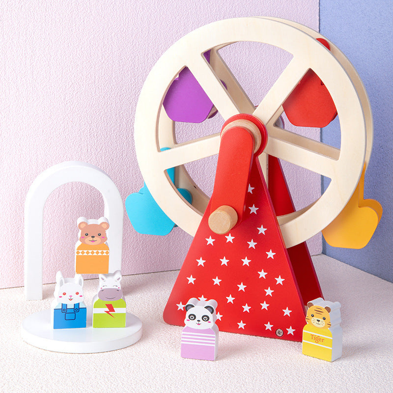 Wooden Animal Ferris Wheel - Manual Spinning Desktop Toy