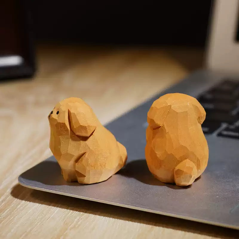 Hand-Carved Basswood Puppy Figurine FantastiKurios