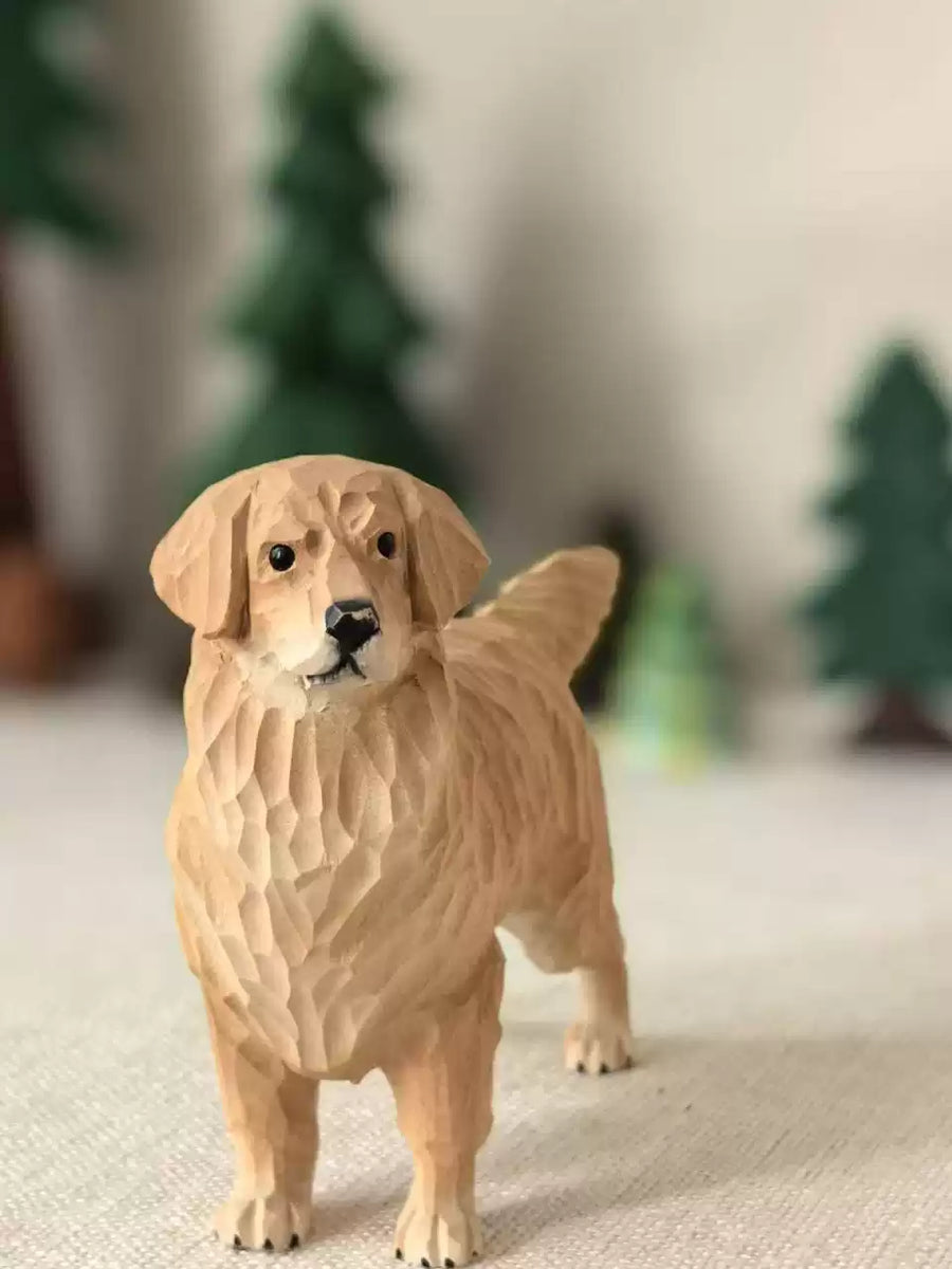 Hand-Carved Wooden Golden Retriever Figurine