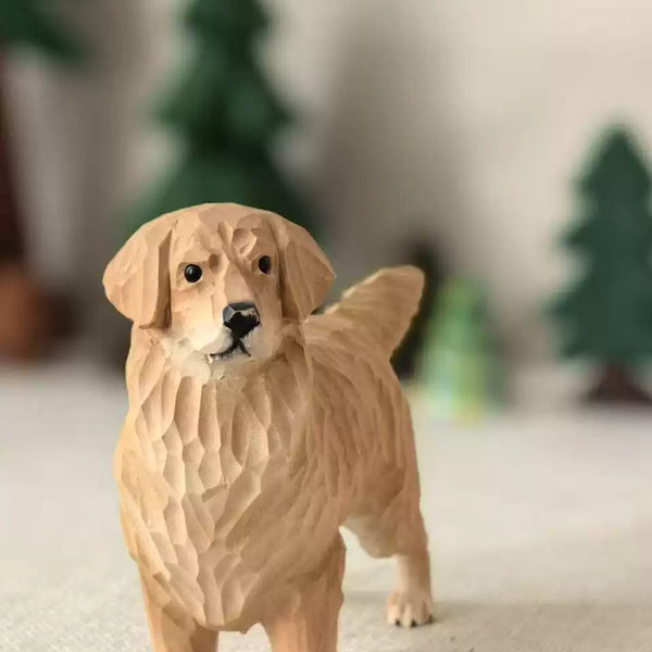 Hand-Carved Wooden Golden Retriever Figurine