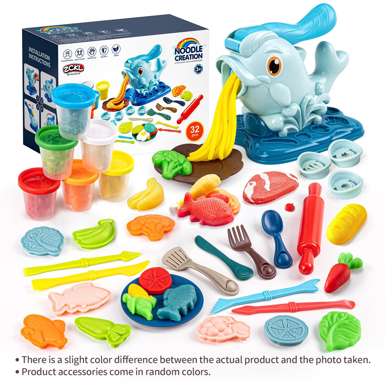 Dolphin Noodle Machine Clay Set | 32-Piece Kids Creative Play Kit