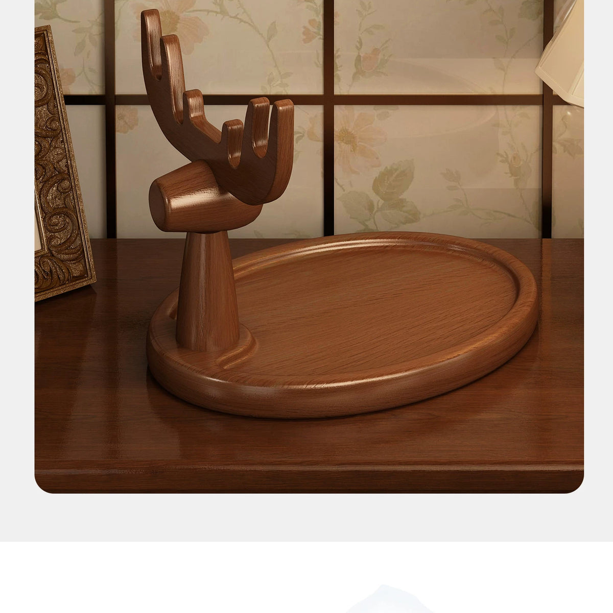 Wooden Catchall Tray with Animal Figurine
