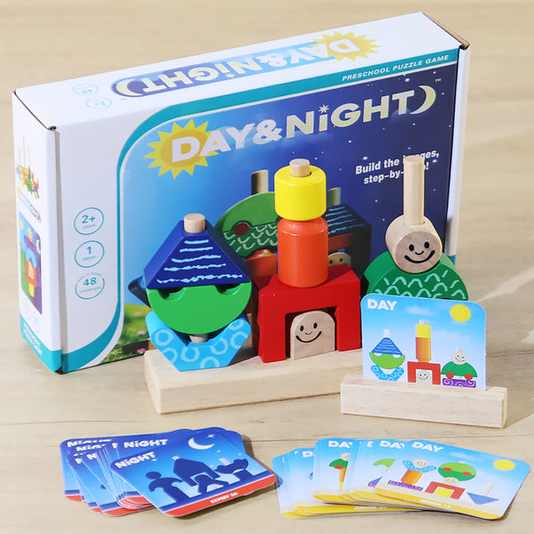 Day & Night Wooden Logic Blocks – 48 Creative Challenges