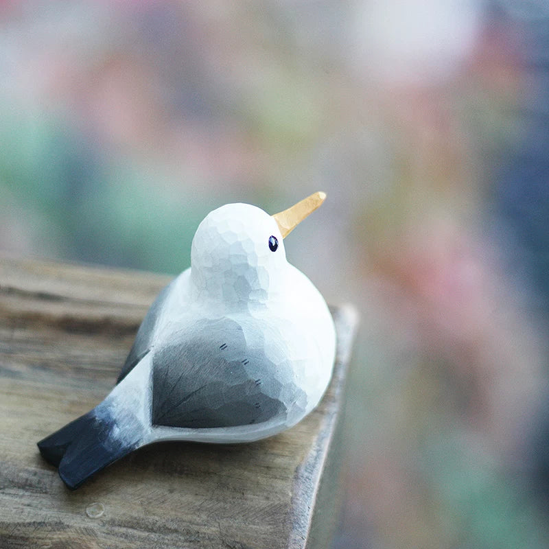 Hand-Carved Wooden Seagull with French Fries Ornament