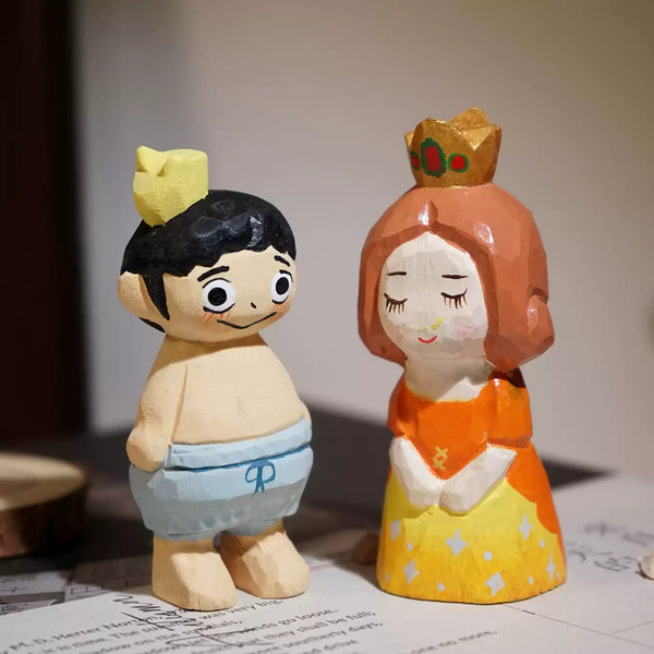 Hand-Carved Wooden Prince & Princess Set FantastiKurios