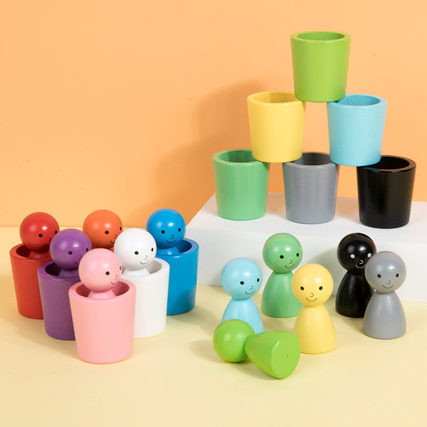 Rainbow Wooden Peg People & Color Matching Cups Set