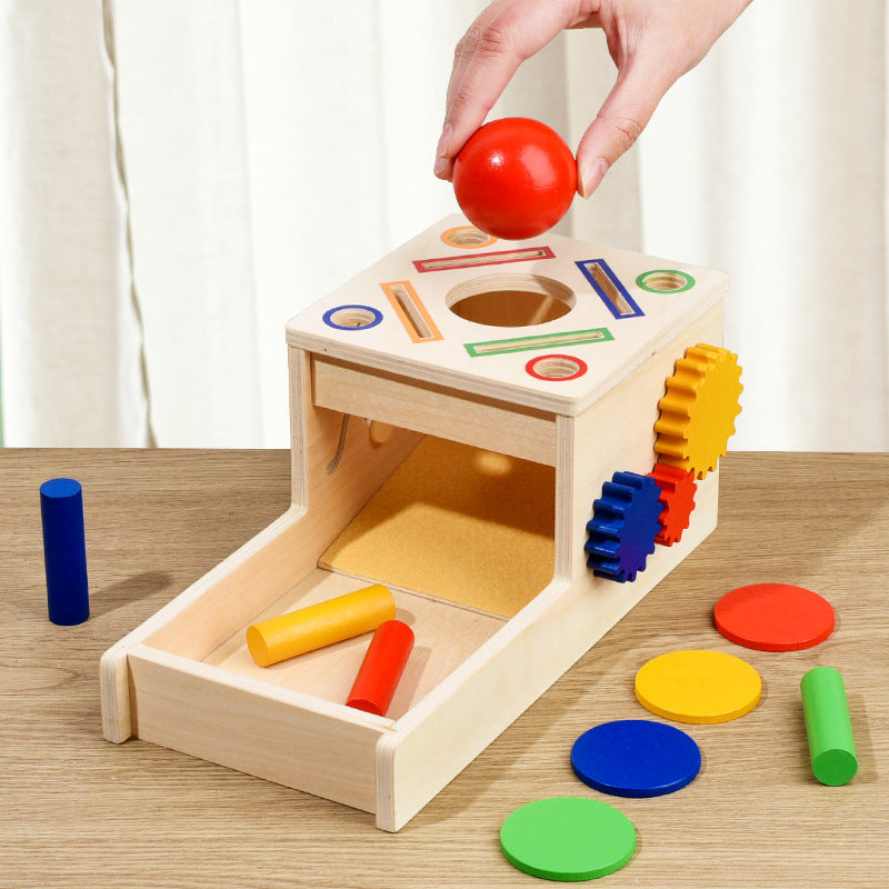 Wooden Montessori Coin & Peg Sorting Box with Spinning Gears