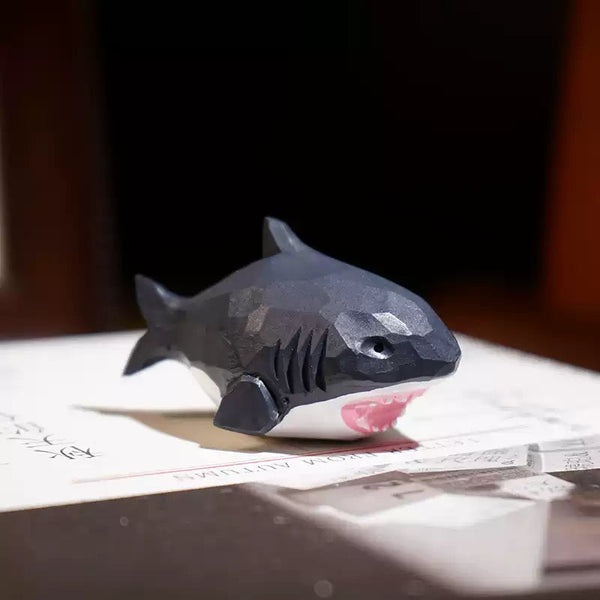 Hand-Carved Wooden Shark Figurine FantastiKurios