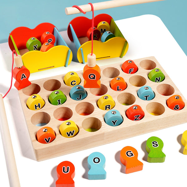 Wooden Magnetic Alphabet Fishing Game – 28 Piece Color Sorting Toy