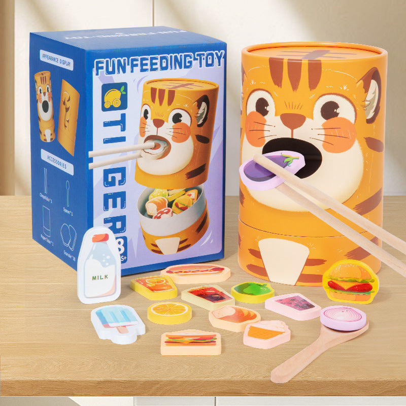 Wooden Tiger Feeding Game & Fine Motor Skill Set