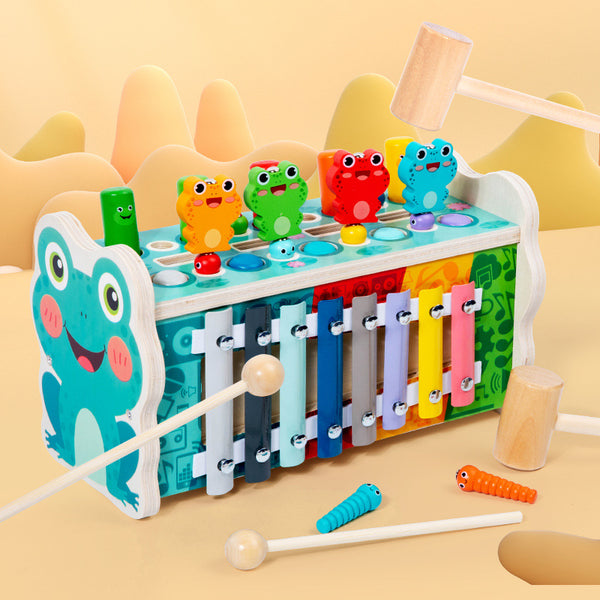 6-in-1 Wooden Frog Activity Cube & Musical Xylophone Set