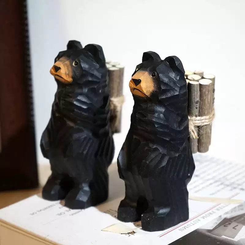 Hand-Carved Wooden Bear with Firewood FantastiKurios