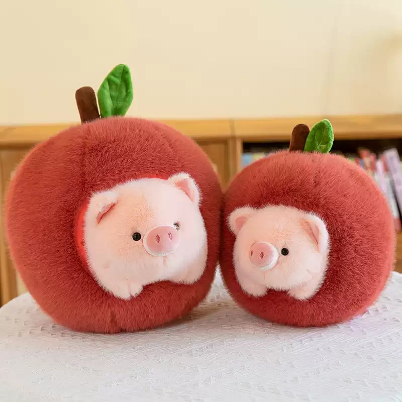 Playful Pig in Apple Plush Toy