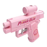 Pink toy gun labeled 'Piranha Gun' on a white background