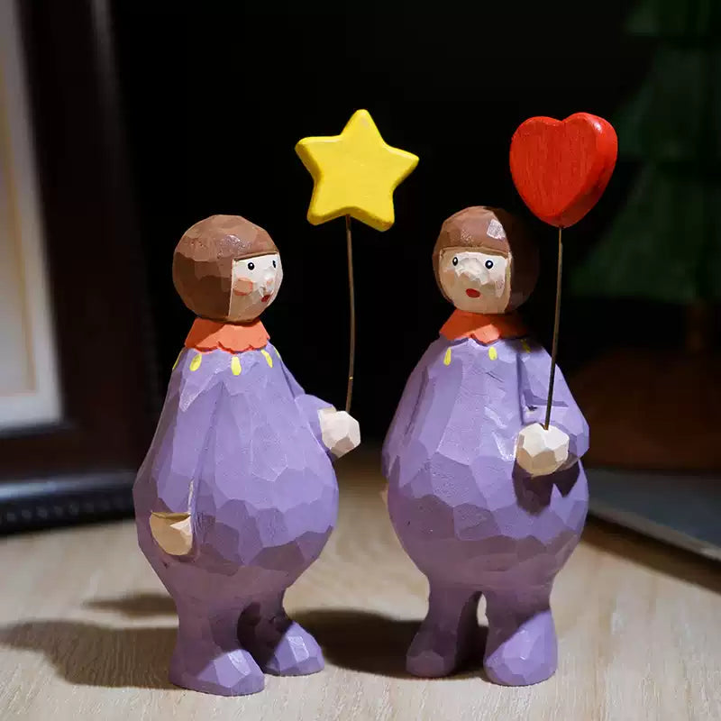 Hand-Carved Wooden Girl in Purple FantastiKurios