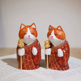 Hand-Carved Wooden Monk Cat Figurine FantastiKurios