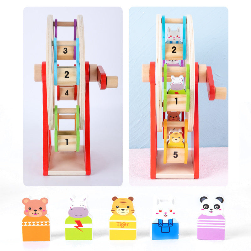 Wooden Animal Ferris Wheel - Manual Spinning Desktop Toy