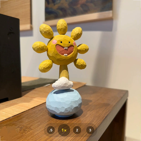 Hand-Carved Wooden Sunflower Desk Ornament