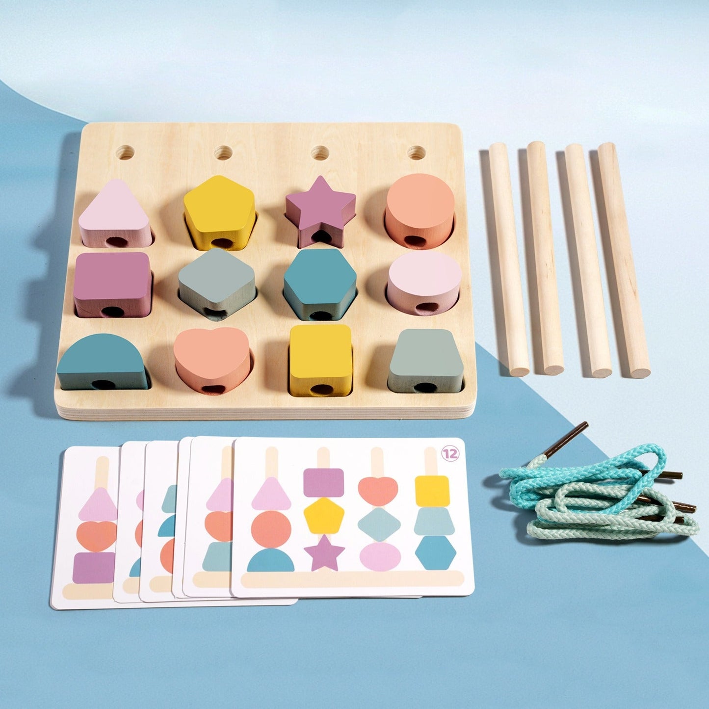 The 'Do-It-All' Wooden Shape Stacker & Lacing Set Fantastik Curios