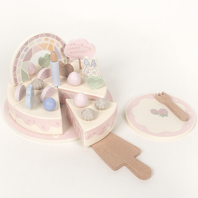 Pastel Wooden Birthday Cake Set | Strawberry & Rainbow Edition