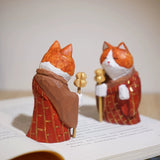Hand-Carved Wooden Monk Cat Figurine FantastiKurios