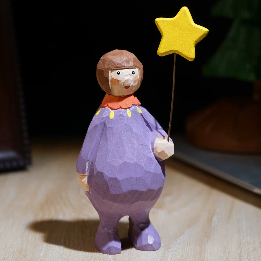 Hand-Carved Wooden Girl in Purple FantastiKurios