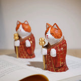 Hand-Carved Wooden Monk Cat Figurine FantastiKurios