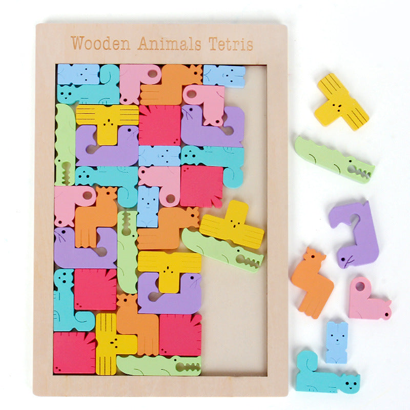 Wooden Animal Tetris Puzzle – Creative 3D Stacking Game