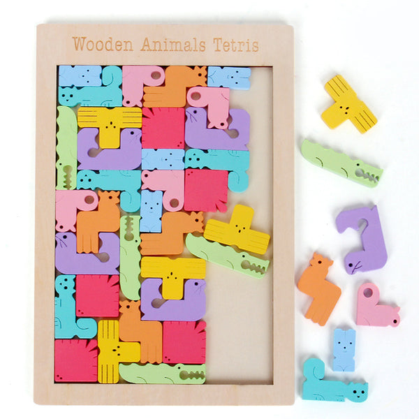 Wooden Animal Tetris Puzzle – Creative 3D Stacking Game