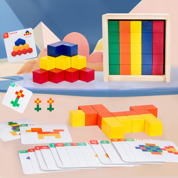 Wooden Spatial Logic Cubes & Pattern Challenge Set