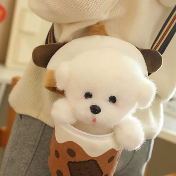 Bubble Tea Cup Plush Bag with Dog Doll