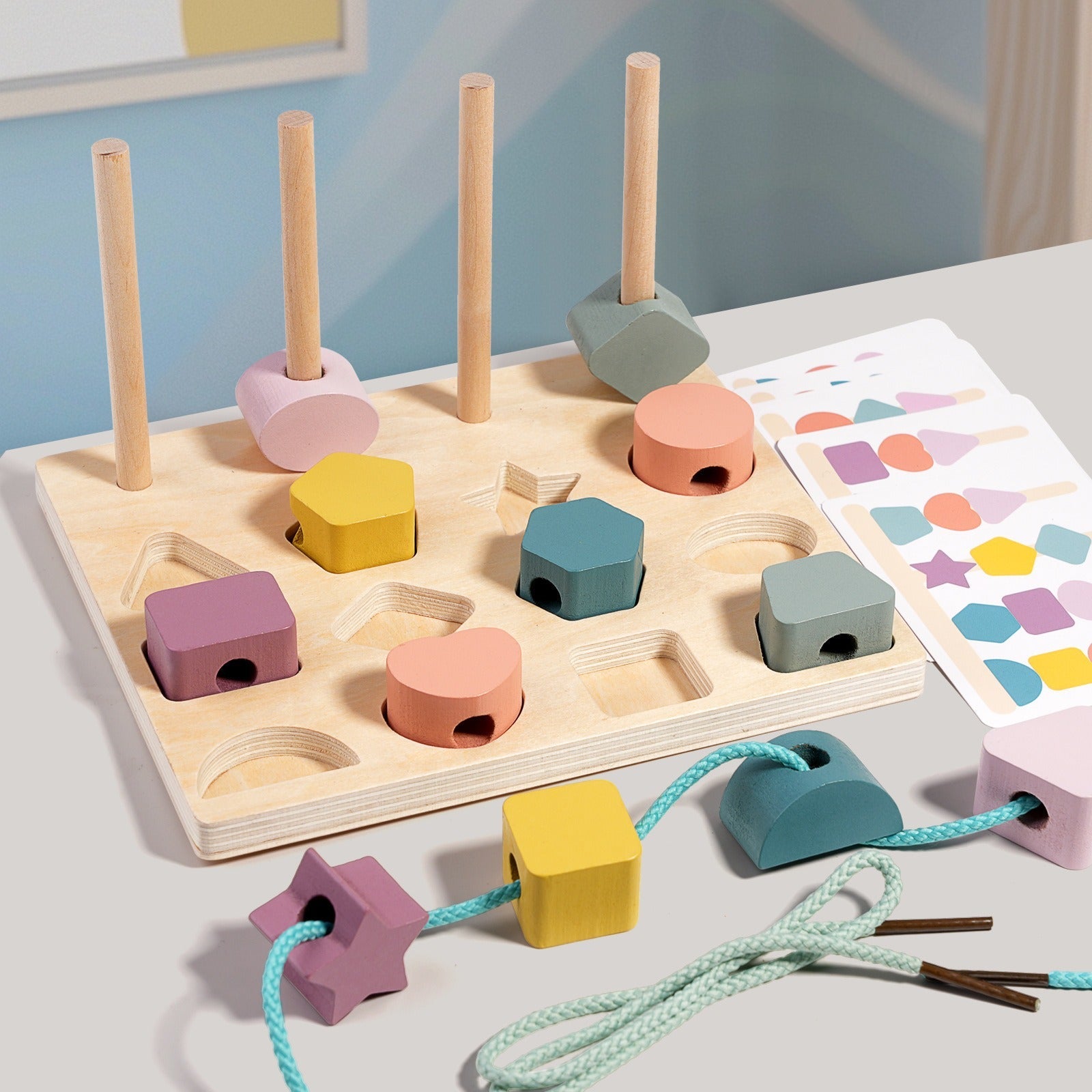 The 'Do-It-All' Wooden Shape Stacker & Lacing Set Fantastik Curios