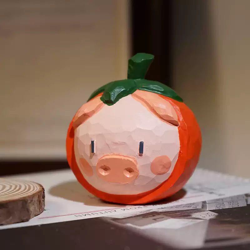 Hand-Carved Wooden Persimmon Pig FantastiKurios