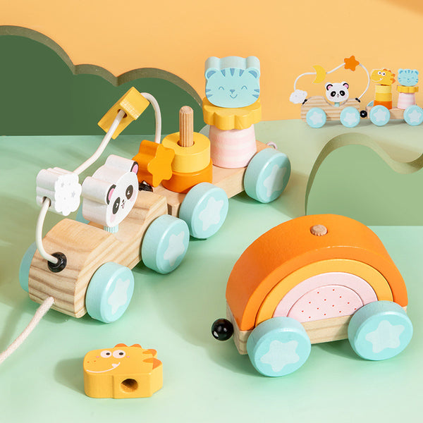 3-in-1 Wooden Rainbow & Animal Pull-Along Train