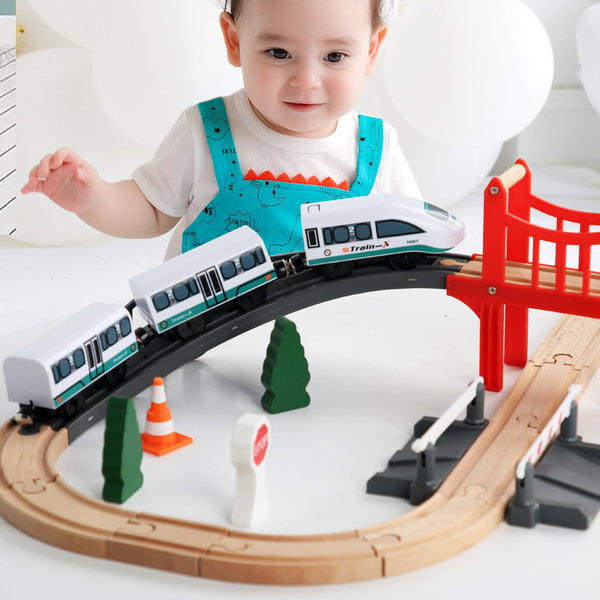 42-Piece Electric City Train Set – Wooden Railway Kit