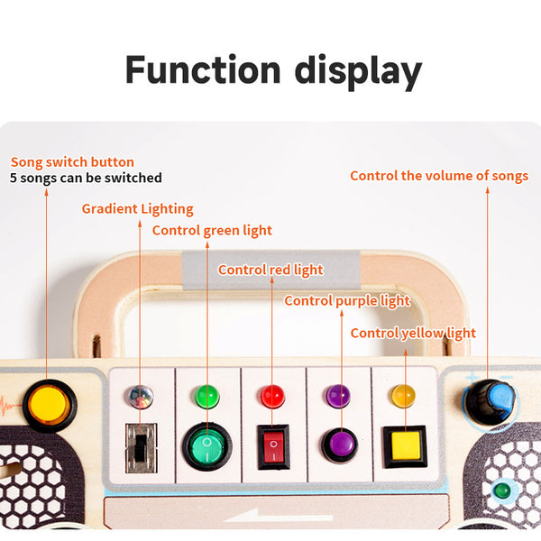 Retro Wooden Boombox Busy Board with LED Lights and Switches