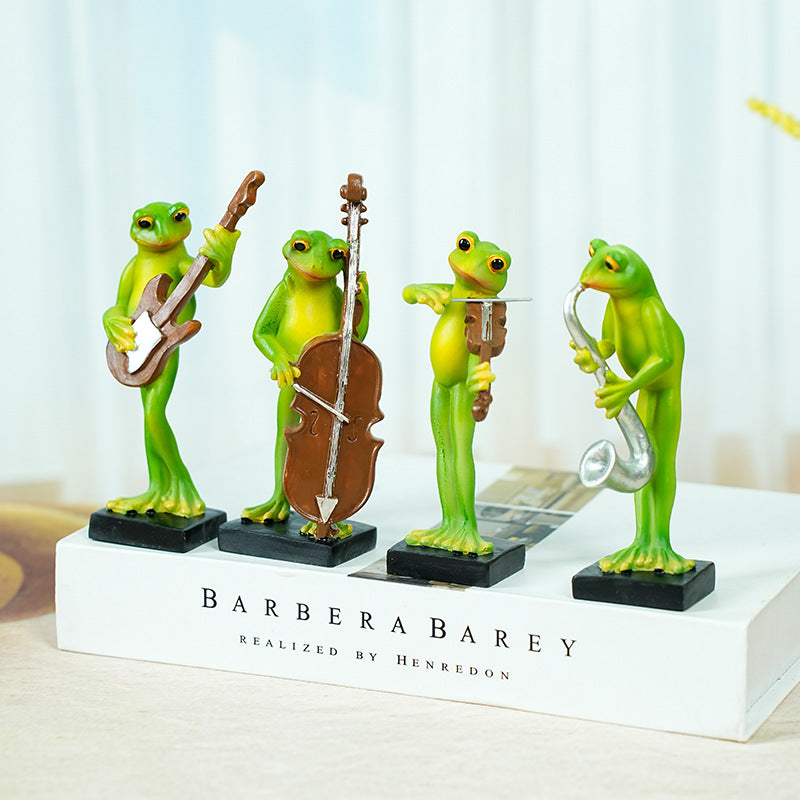 Whimsical Green Frog Resin Figurines