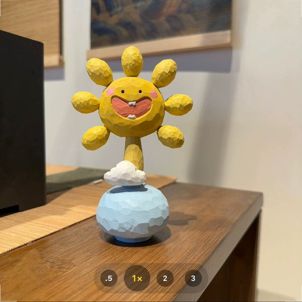 Hand-Carved Wooden Sunflower Desk Ornament
