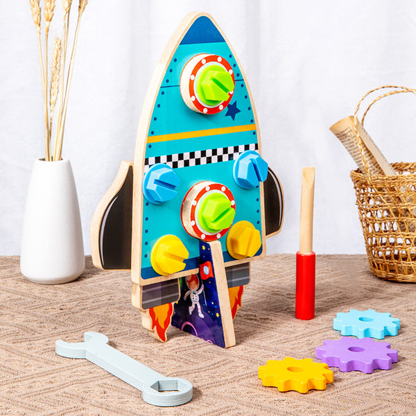 Wooden 2-in-1 Rocket Builder & Gear Discovery Toy