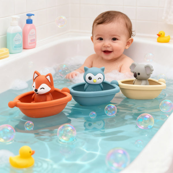 Floating Animal Friends Silicone Bath Boat Set
