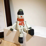 Hand-Painted Wooden Sitting Snowman Figurine with Jointed Legs FantastiKurios