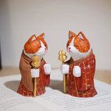 Hand-Carved Wooden Monk Cat Figurine FantastiKurios