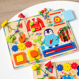 Wooden Busy Board for Toddlers – Montessori-Style Sensory Activity Toy