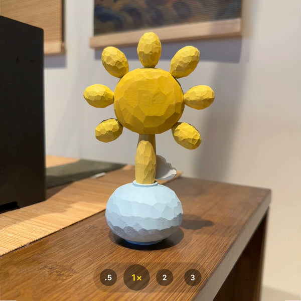 Hand-Carved Wooden Sunflower Desk Ornament