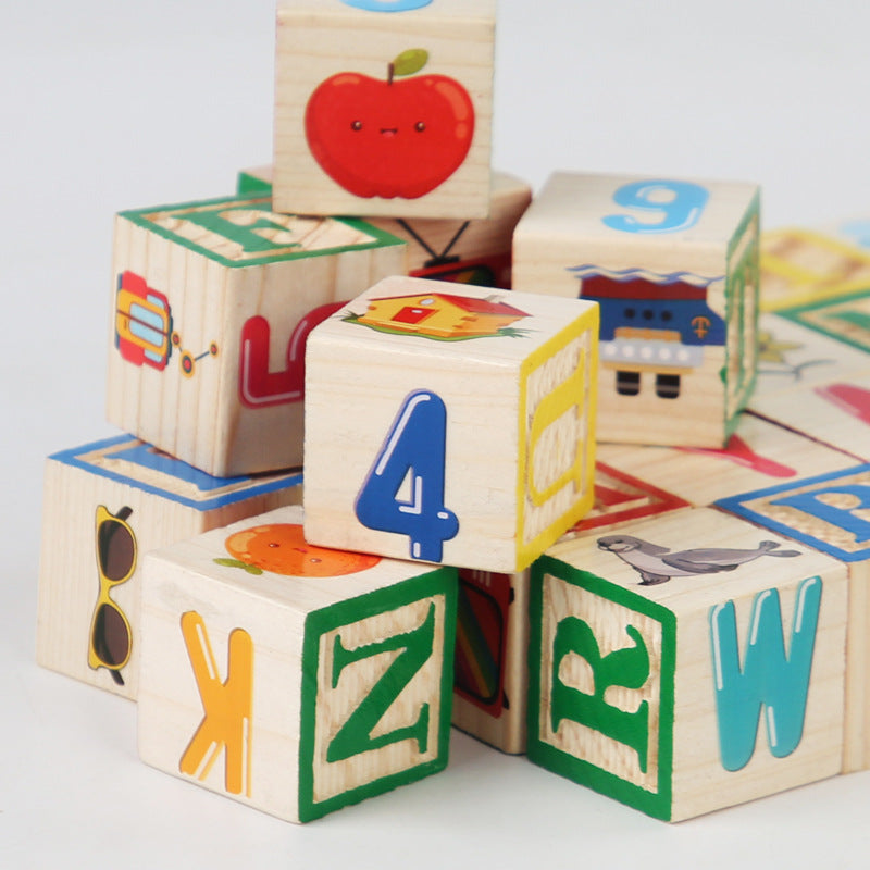 Classic Wooden ABC & Picture Blocks with Storage Box (27 Pcs)