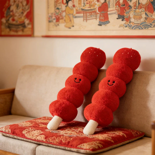 tanghulu plush, food pillow, red cushion, long pillow, body pillow, cute gift, snack plush, novelty decor, kawaii, soft toy, sofa accessory