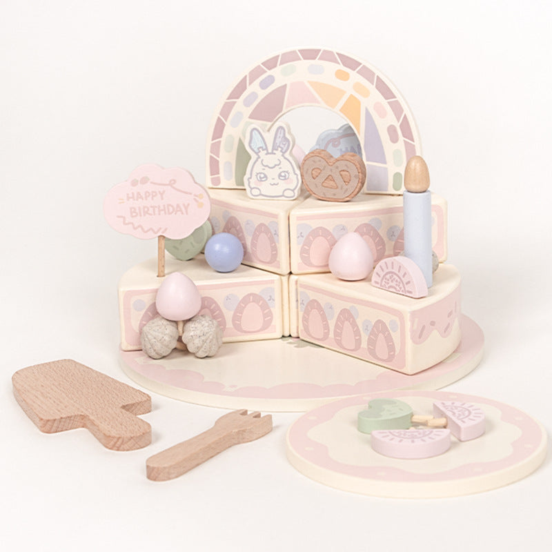 Pastel Wooden Birthday Cake Set | Strawberry & Rainbow Edition