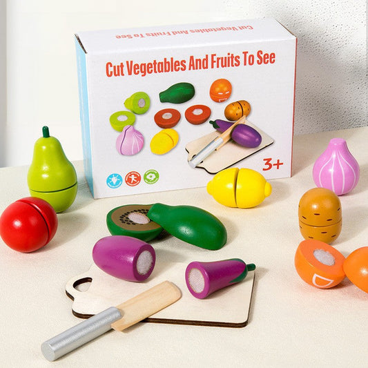 🍎 The Little Chef’s Wooden Fruit & Veggie Cutting Set Fantastik Curios