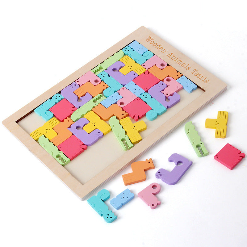 Wooden Animal Tetris Puzzle – Creative 3D Stacking Game