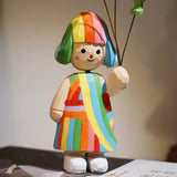 Hand-Carved Colorful Girl and Balloons Wooden Figurine FantastiKurios